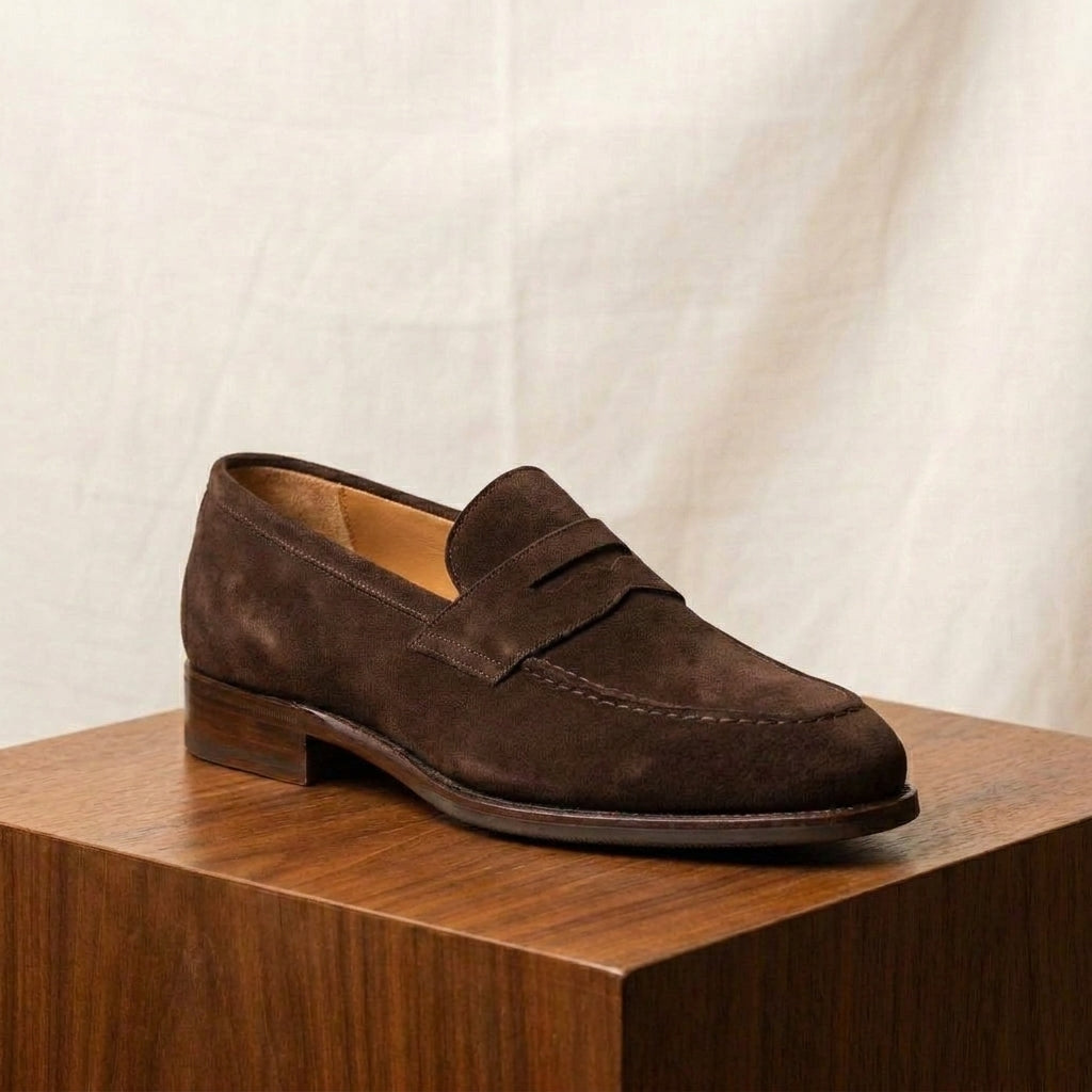 Burgundy Suede Garbin Penny Loafer with Natural Leather Sole