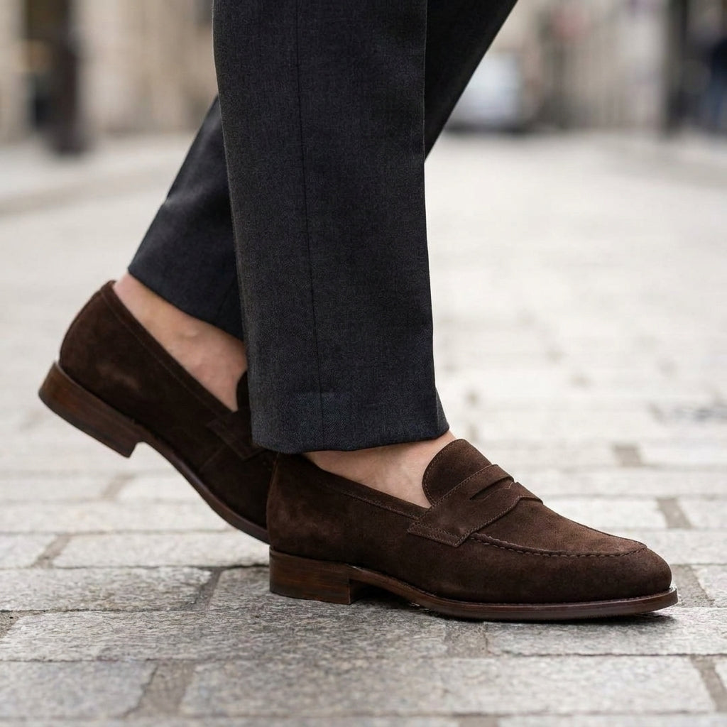 Burgundy Suede Garbin Penny Loafer with Natural Leather Sole