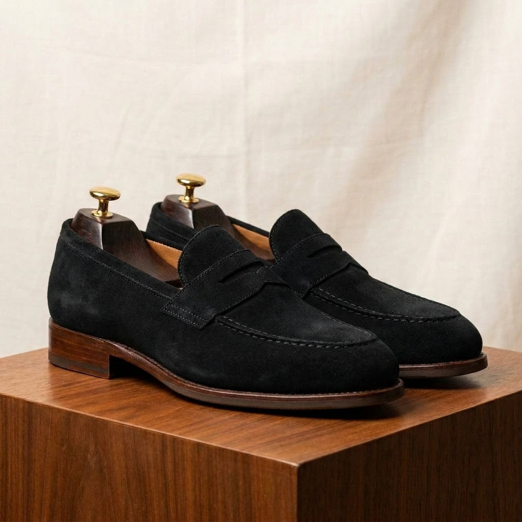 Green Suede Garbin Penny Loafer with Natural Leather Sole