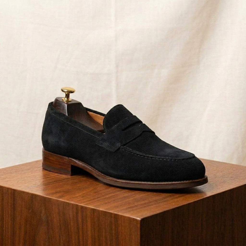 Green Suede Garbin Penny Loafer with Natural Leather Sole