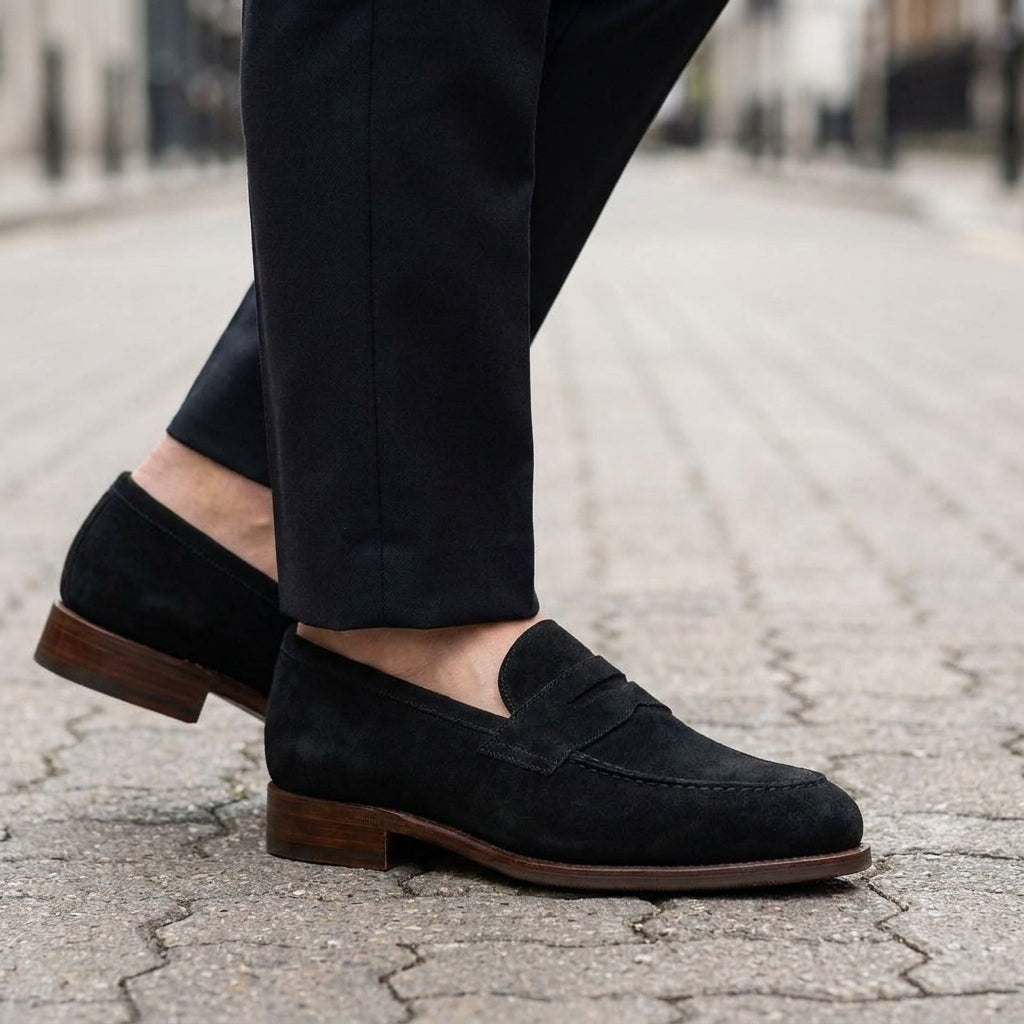 Green Suede Garbin Penny Loafer with Natural Leather Sole