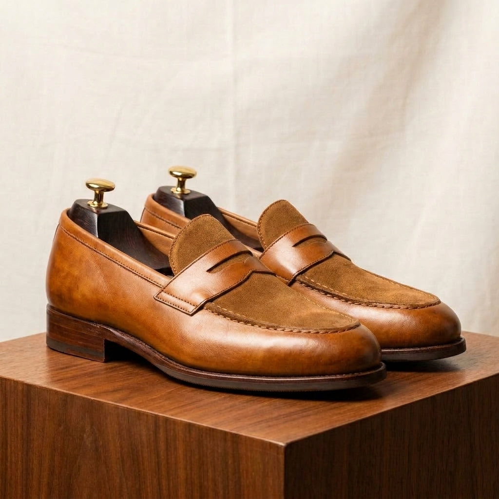 Tan Leather Garbin Penny Loafer with Natural Leather Sole