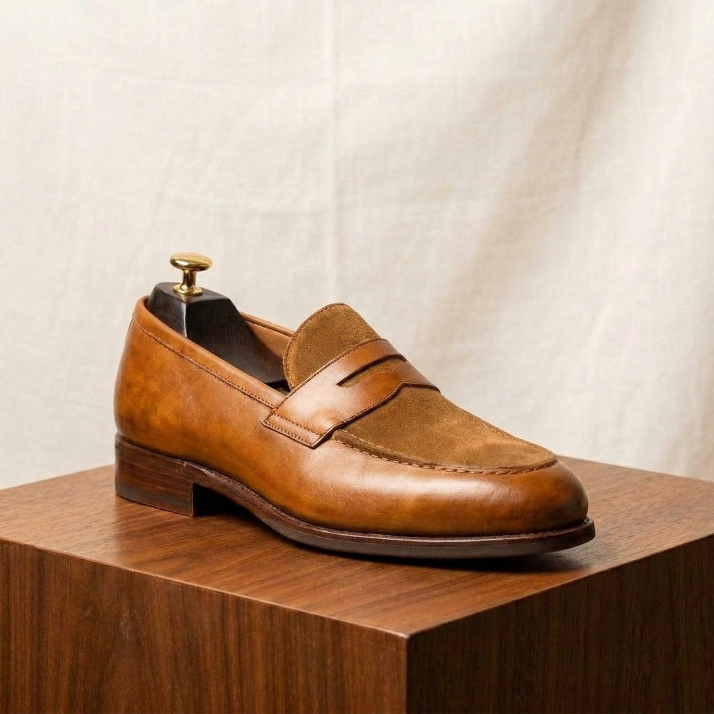 Tan Leather Garbin Penny Loafer with Natural Leather Sole