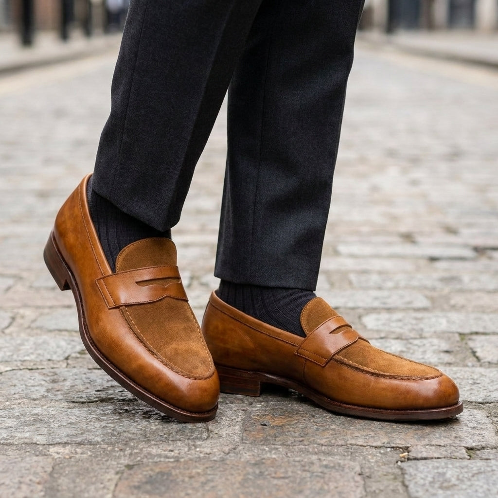 Tan Leather Garbin Penny Loafer with Natural Leather Sole