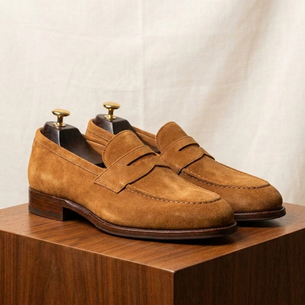 Tan Suede Garbin Penny Loafer with Natural Leather Sole