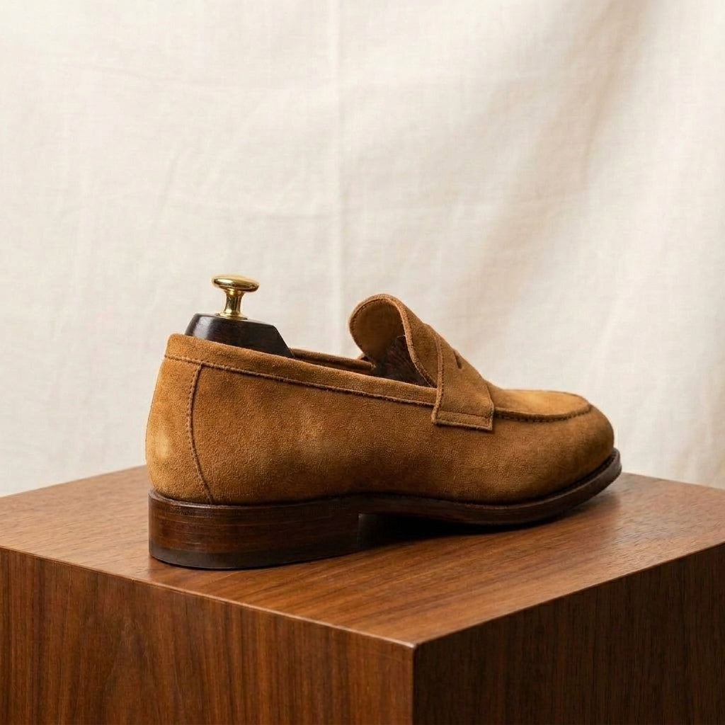 Tan Suede Garbin Penny Loafer with Natural Leather Sole