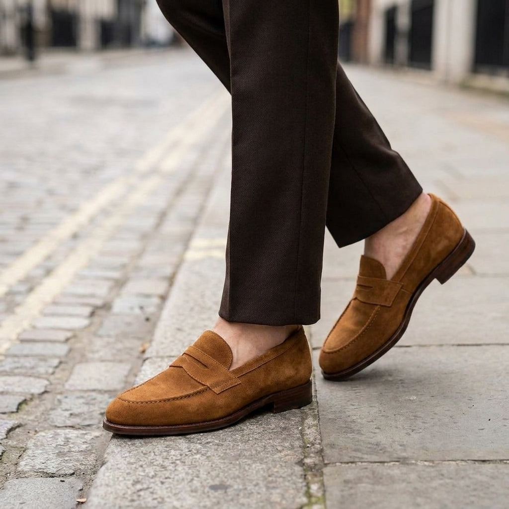 Tan Suede Garbin Penny Loafer with Natural Leather Sole