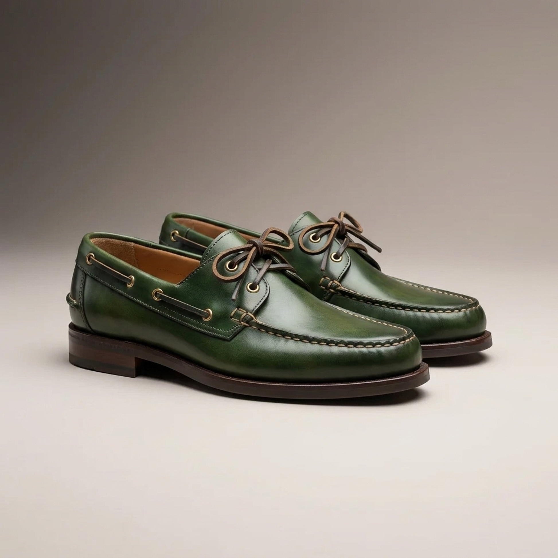 Green Patina Calf Levante Boat Shoe with Natural Rubber Sole