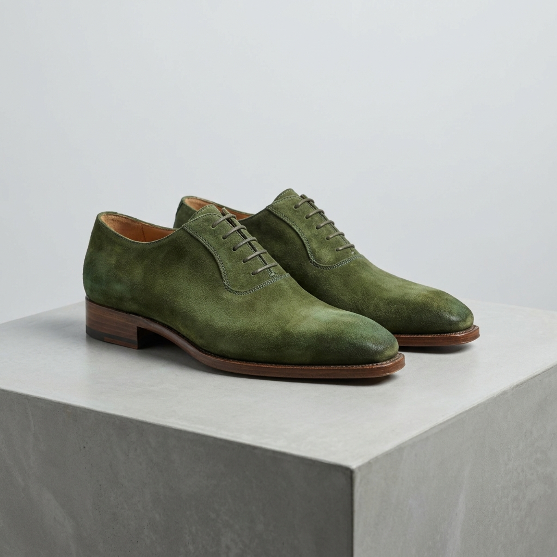 Green Patina Calf Libeccio Whole Cut Oxford with Natural Leather Sole