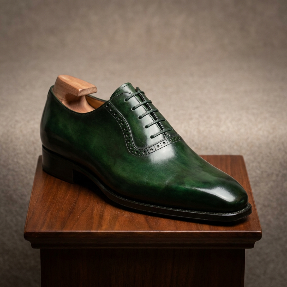 Green Patina Calf Libeccio Whole Cut Oxford with Natural Leather Sole