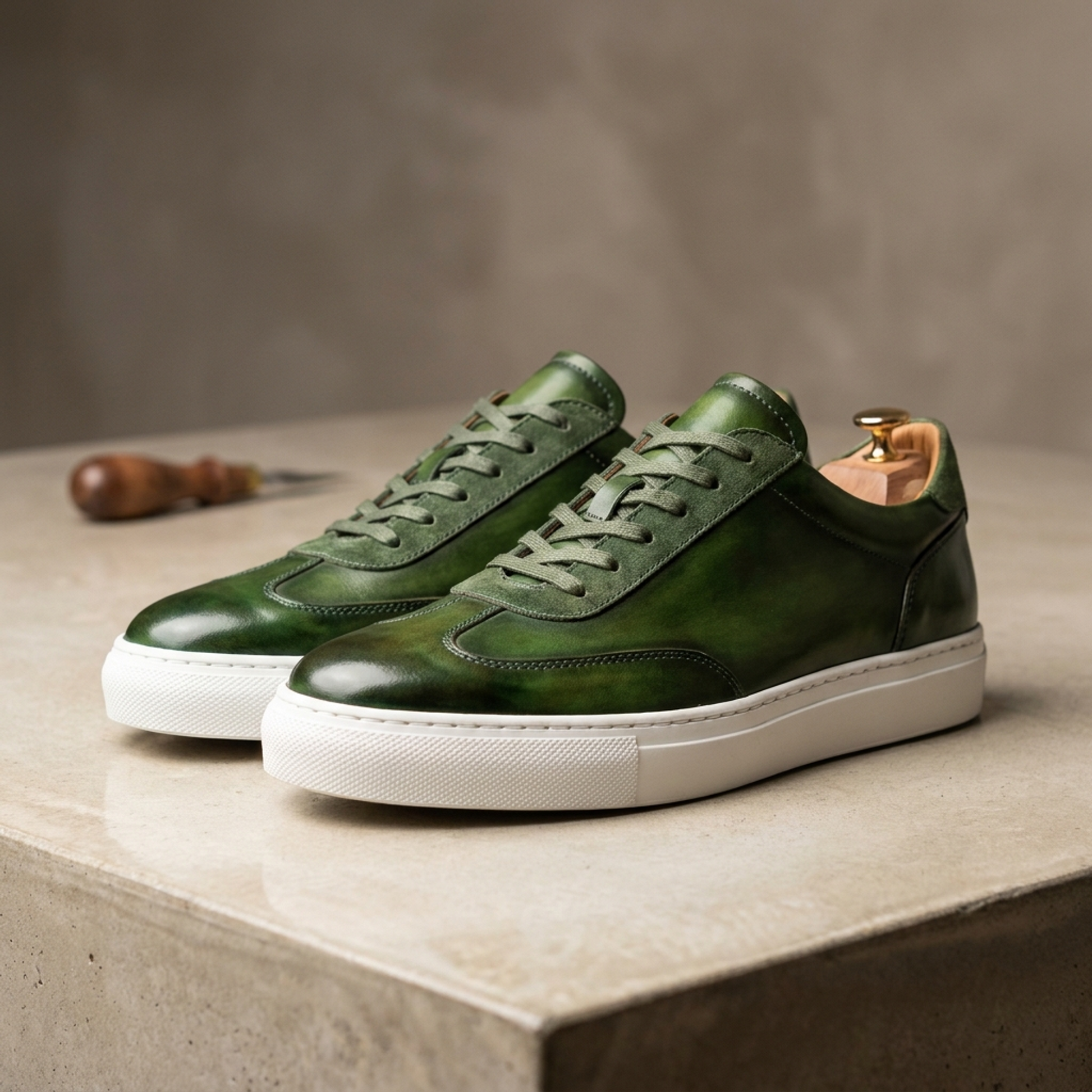 Green Patina Calf Maestrale Sneaker with White Cup Sole
