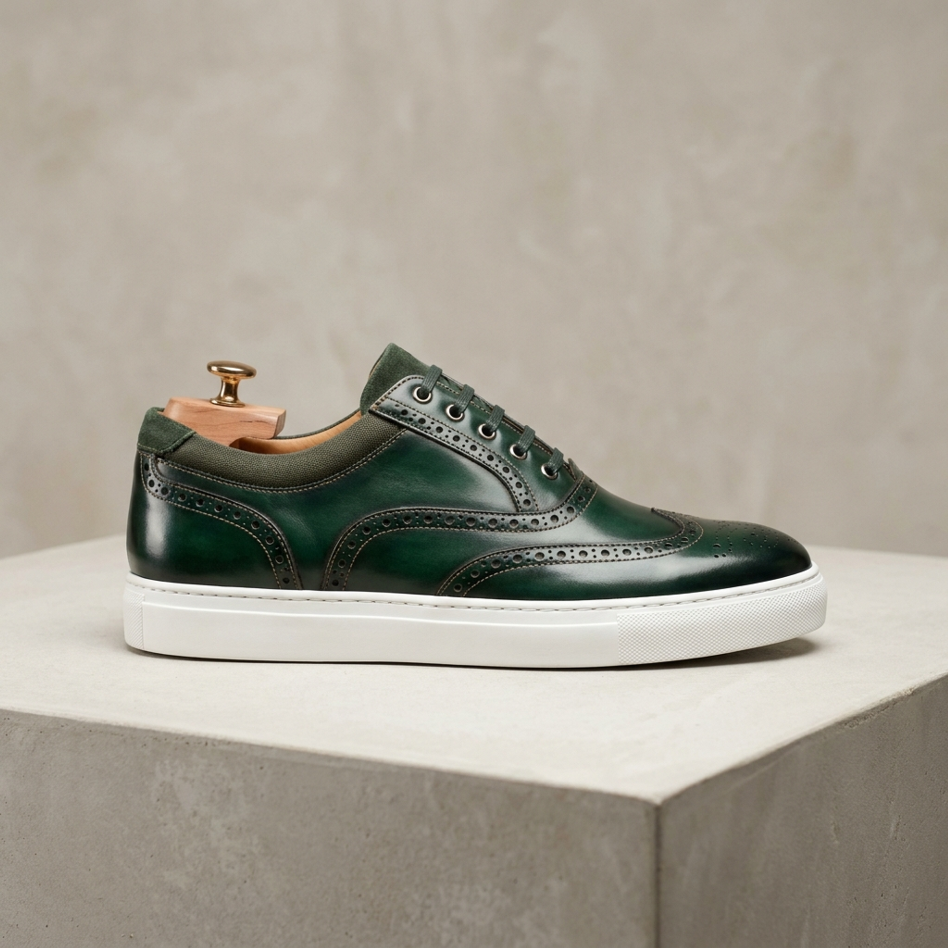 Green Patina Calf Maestrale Sneaker with White Cup Sole