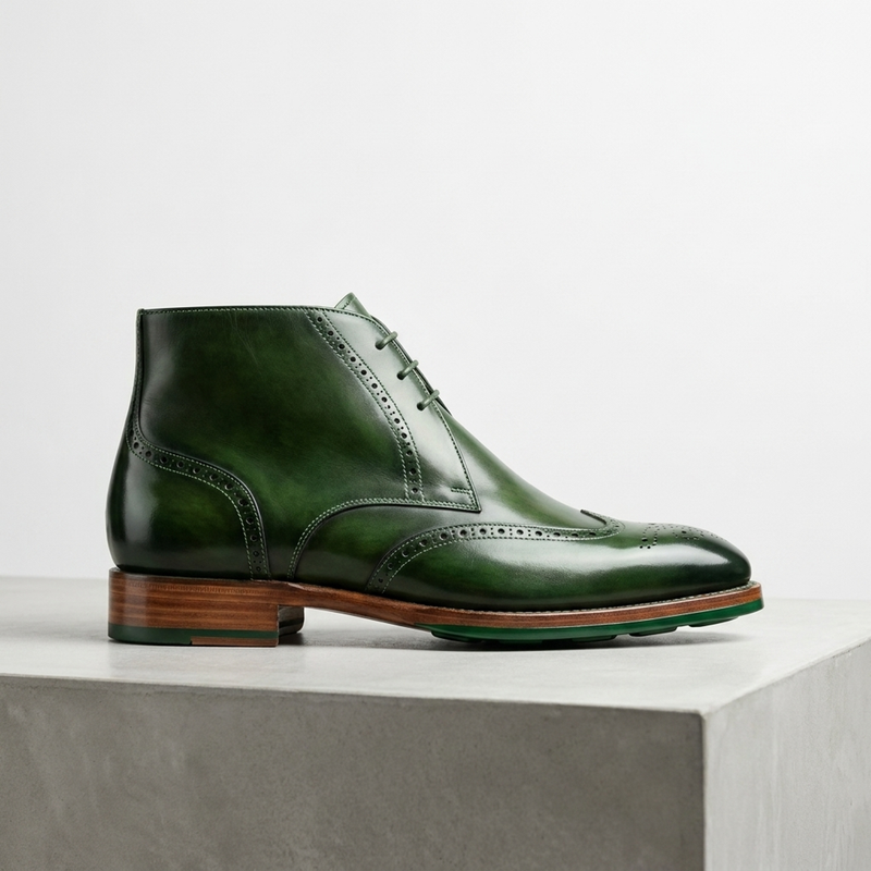 Green Patina Calf Scirocco Boot with Natural Leather Sole