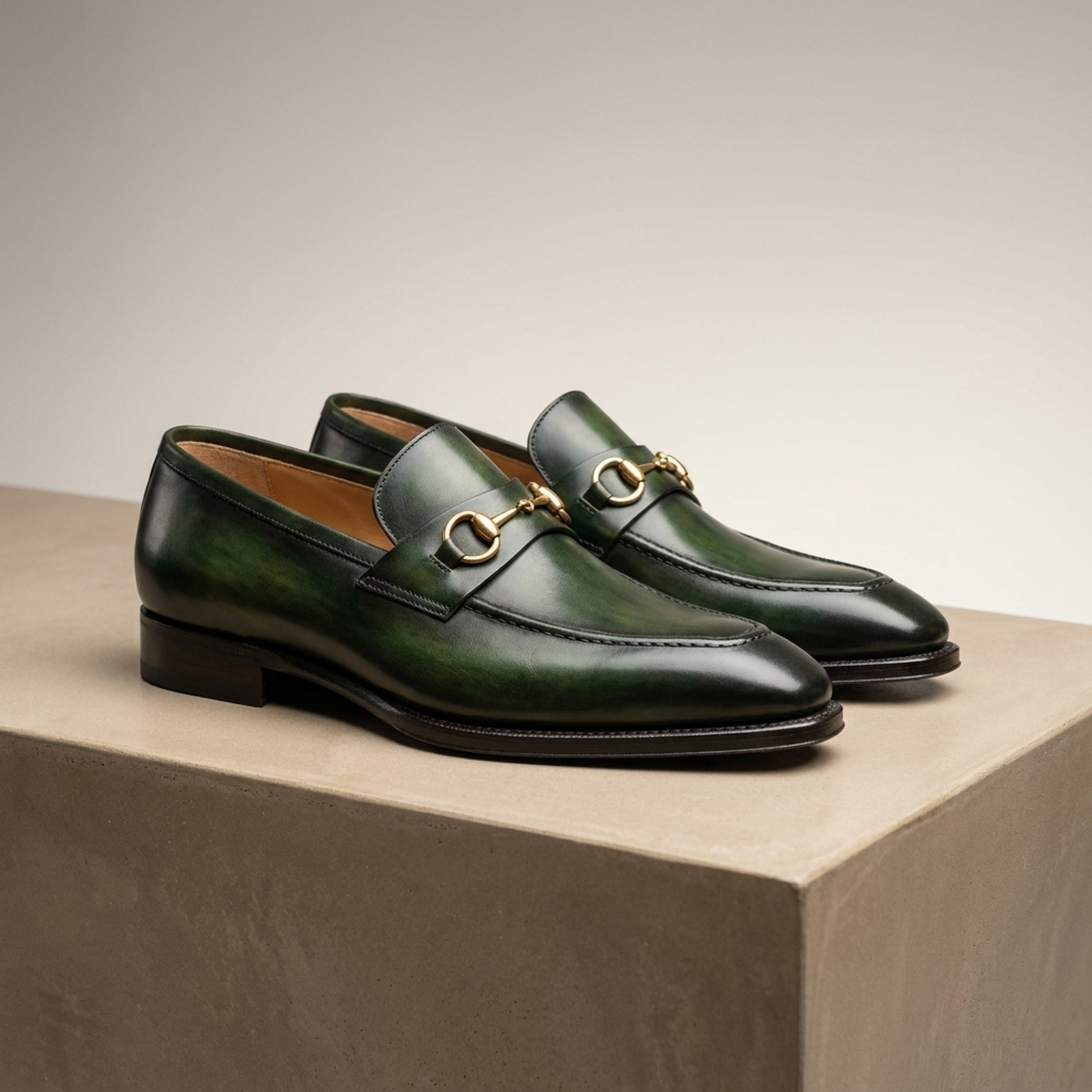 Green Patina Calf Solaro Horse Bit Loafer with Natural Leather Sole
