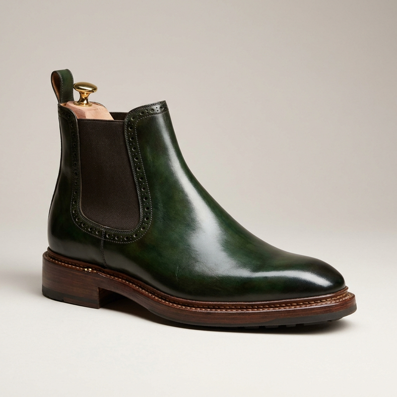 Green Patina Calf Tramontana Chelsea Boot with Natural Leather Sole