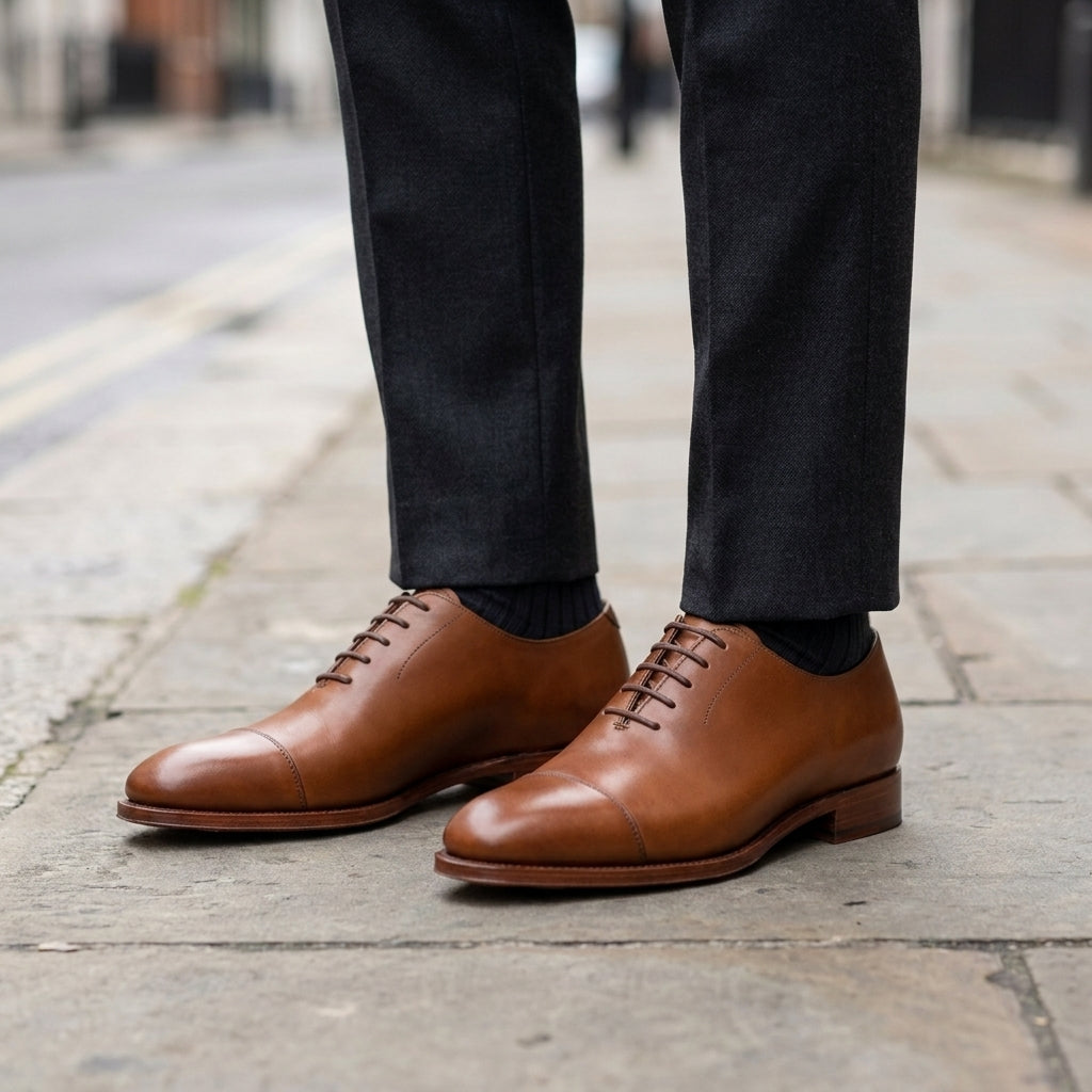 Black Leather Libeccio Whole Cut Oxford with Black Leather Sole