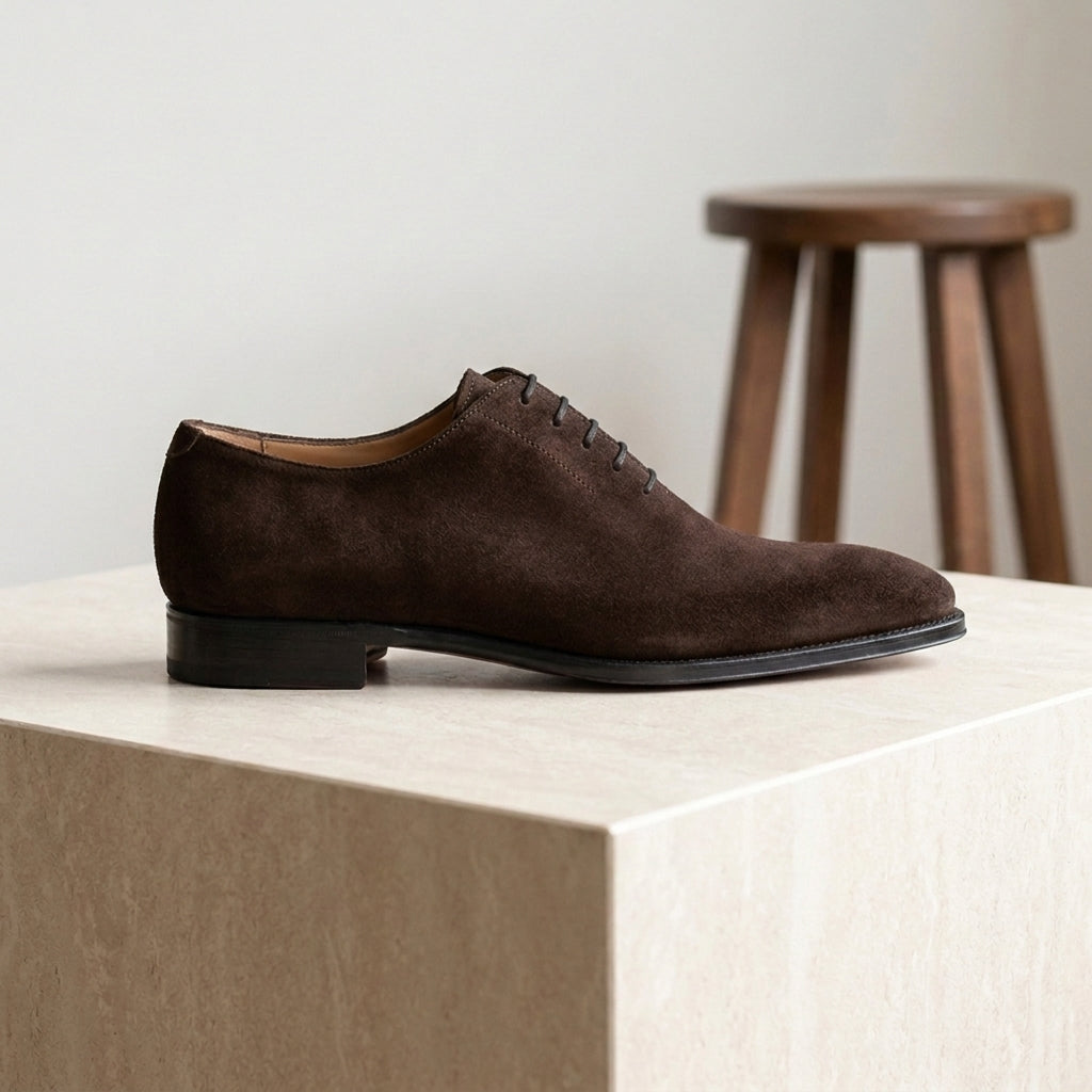 Burgundy Suede Libeccio Whole Cut Oxford with Natural Leather Sole