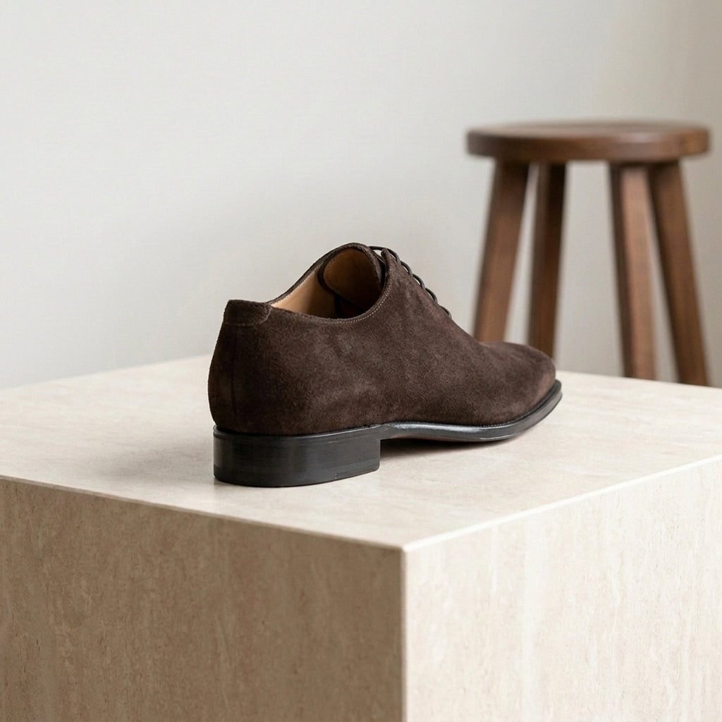 Burgundy Suede Libeccio Whole Cut Oxford with Natural Leather Sole