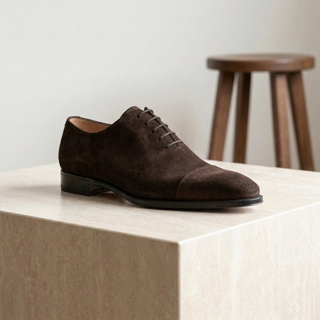 Burgundy Suede Libeccio Whole Cut Oxford with Natural Leather Sole