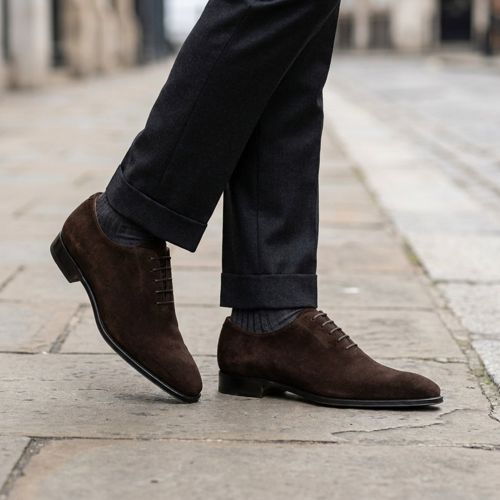 Burgundy Suede Libeccio Whole Cut Oxford with Natural Leather Sole