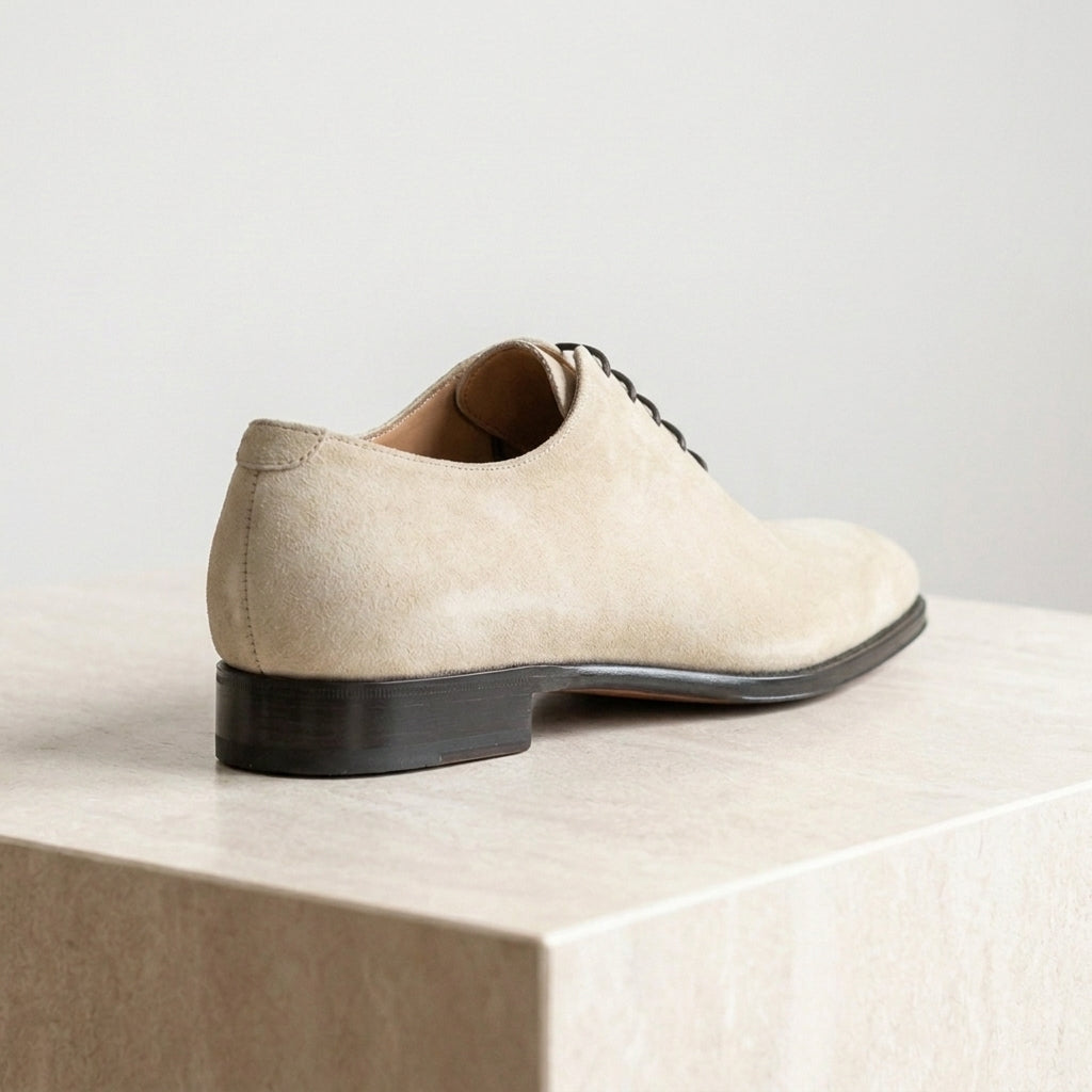 Cream Suede Libeccio Whole Cut Oxford with Natural Leather Sole