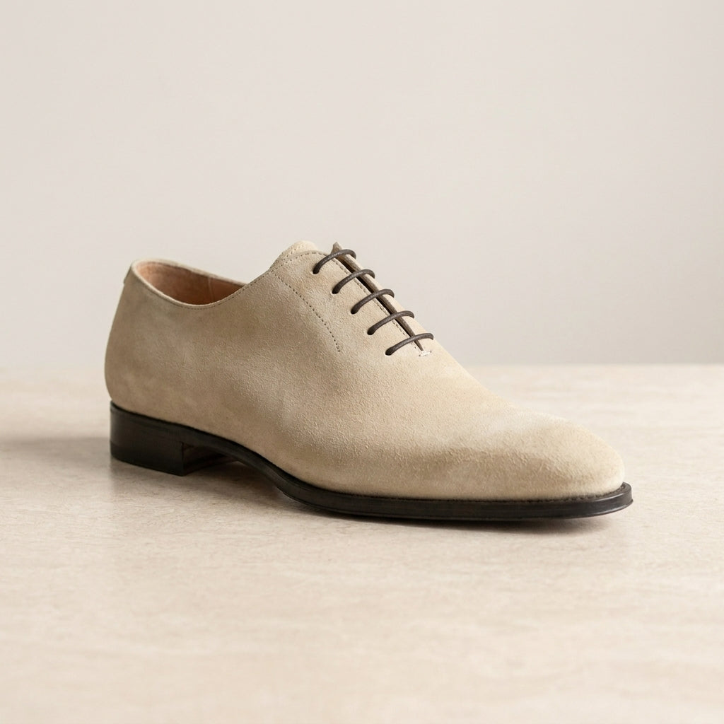 Cream Suede Libeccio Whole Cut Oxford with Natural Leather Sole