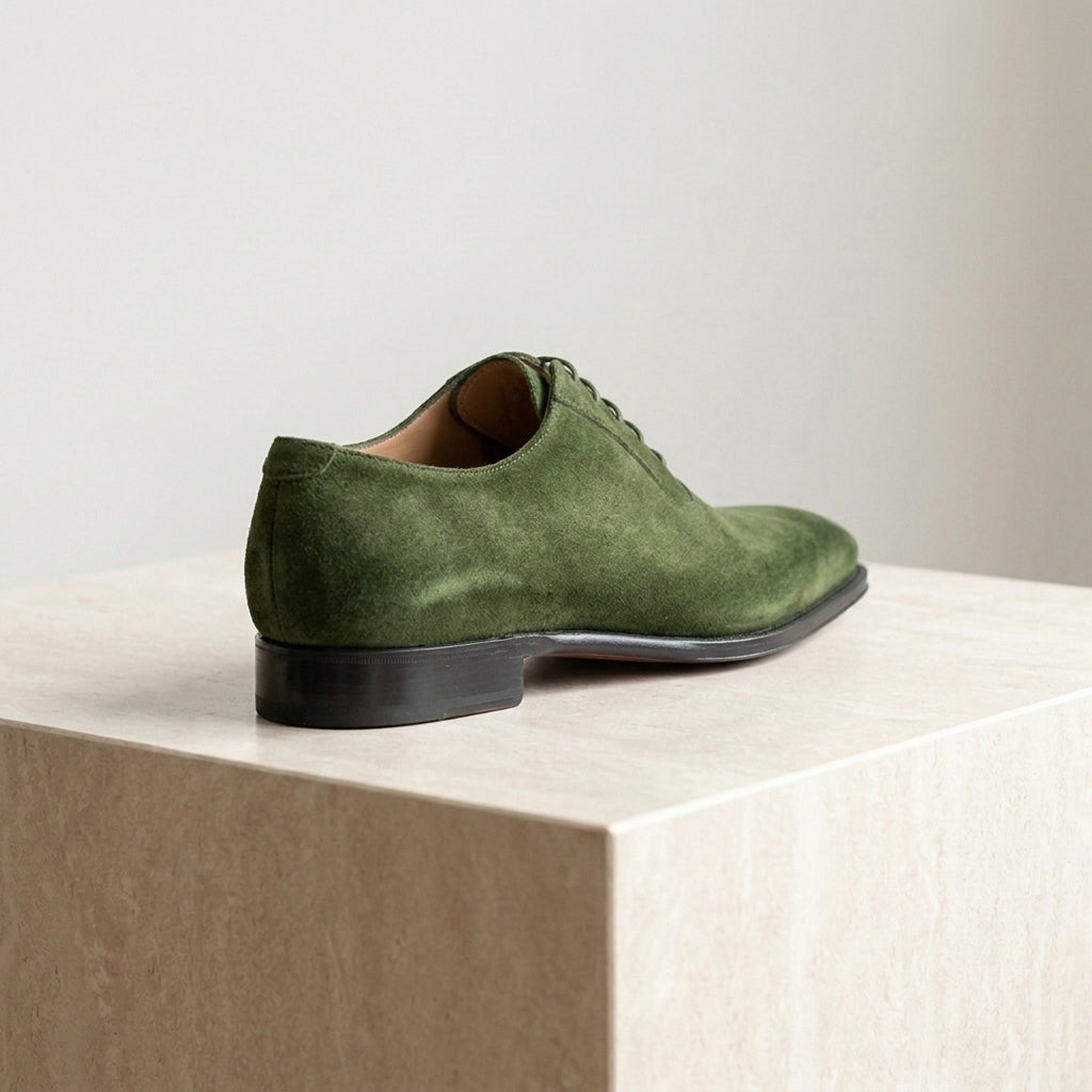 Green Suede Libeccio Whole Cut Oxford with Natural Leather Sole