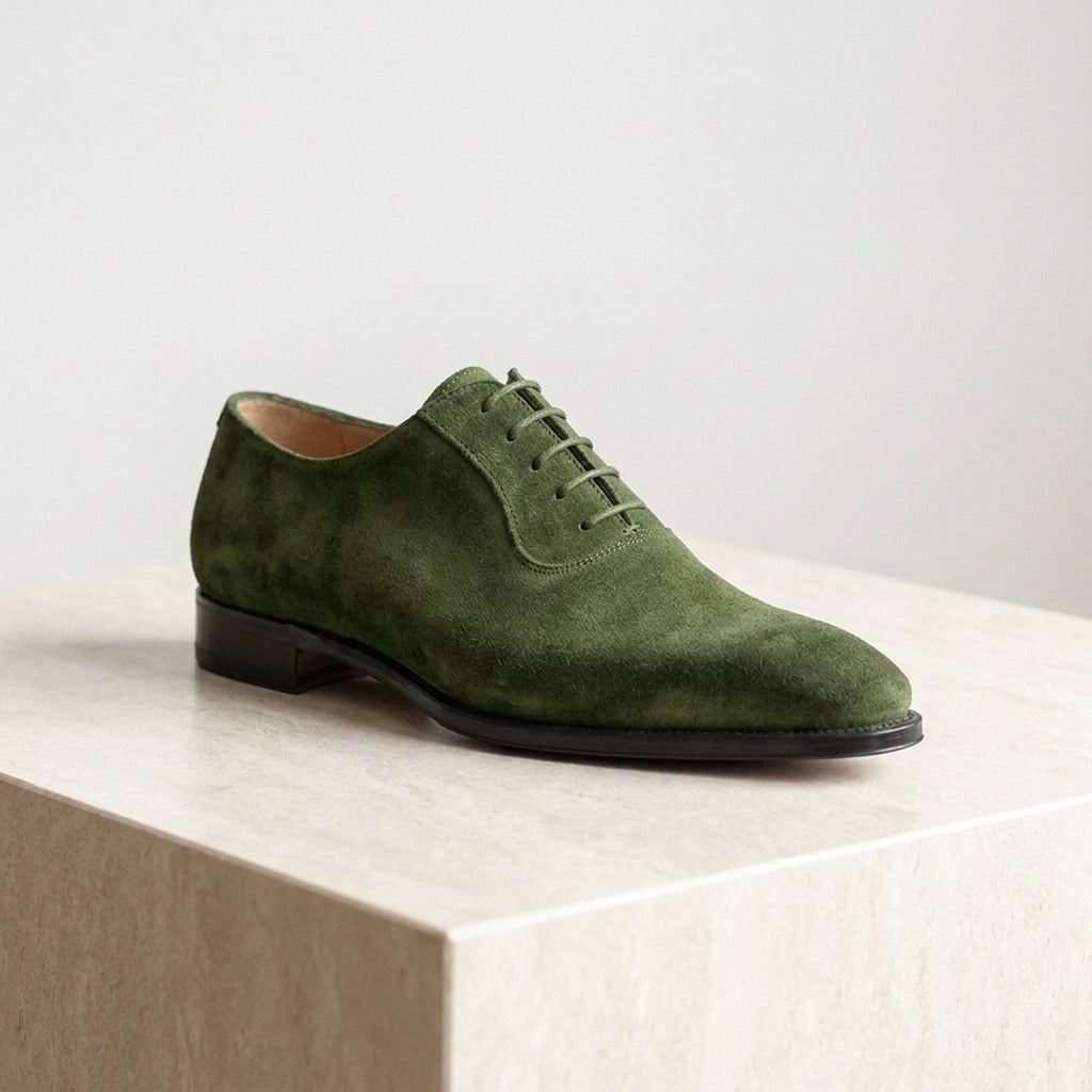 Green Suede Libeccio Whole Cut Oxford with Natural Leather Sole