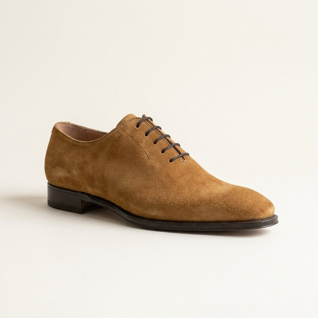 Tan Suede Libeccio Whole Cut Oxford with Natural Leather Sole