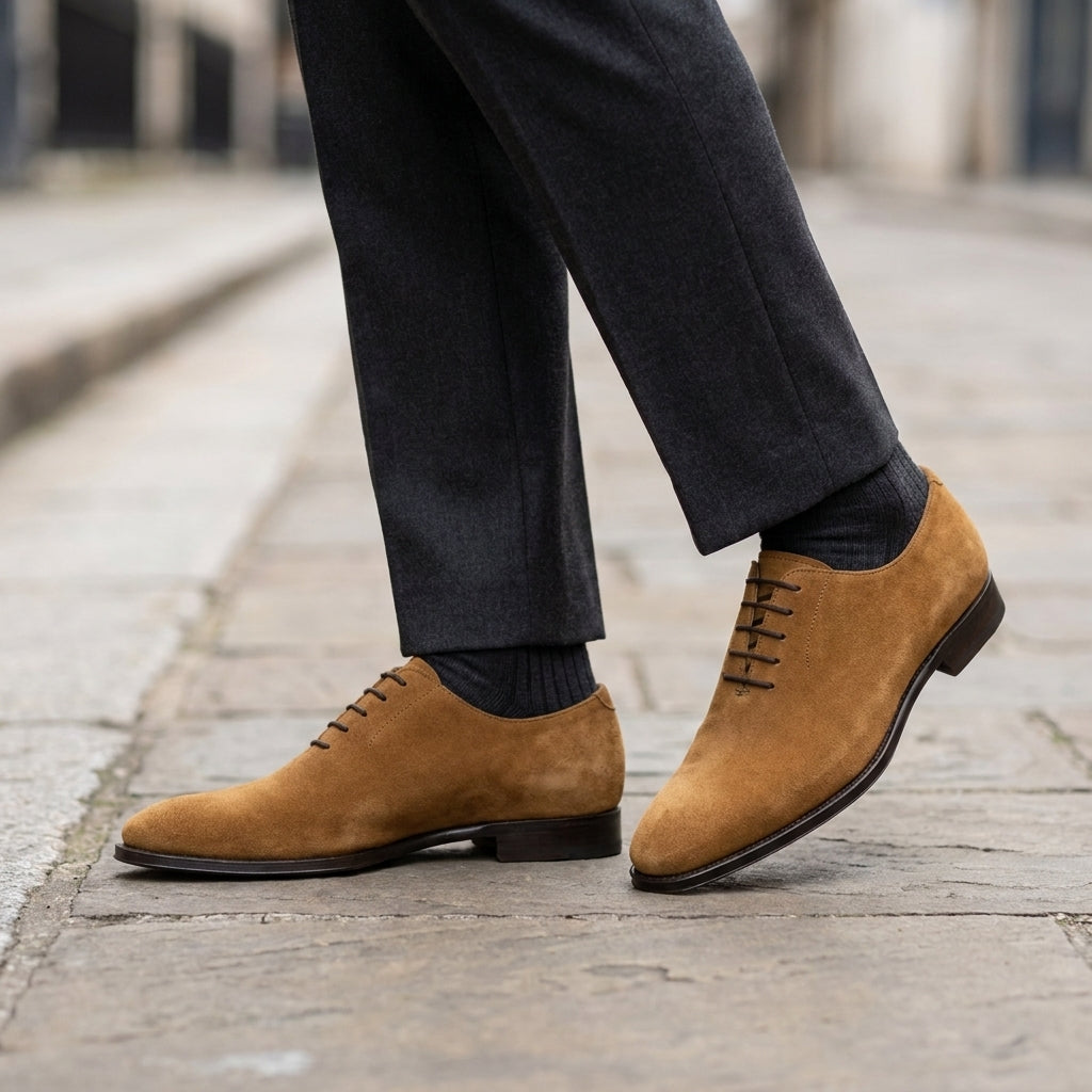 Tan Suede Libeccio Whole Cut Oxford with Natural Leather Sole