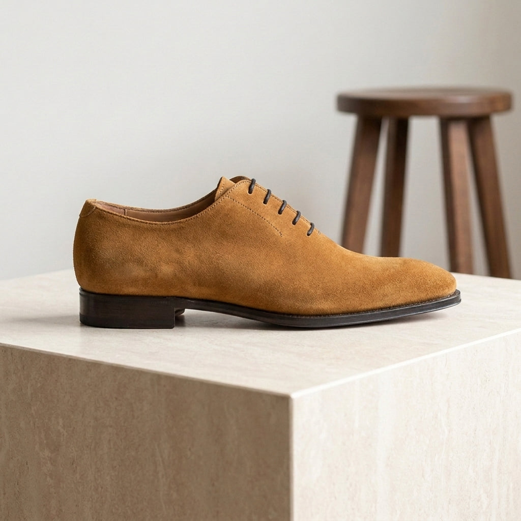 Tan Suede Libeccio Whole Cut Oxford with Natural Leather Sole