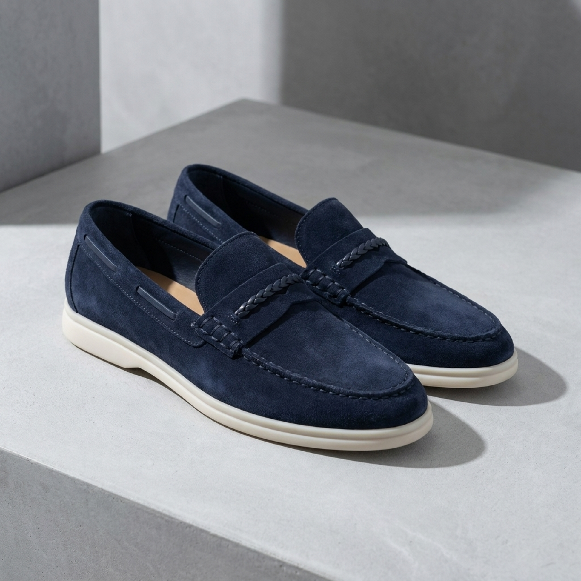 Navy Suede Mildew Loafer with White Yacht Sole