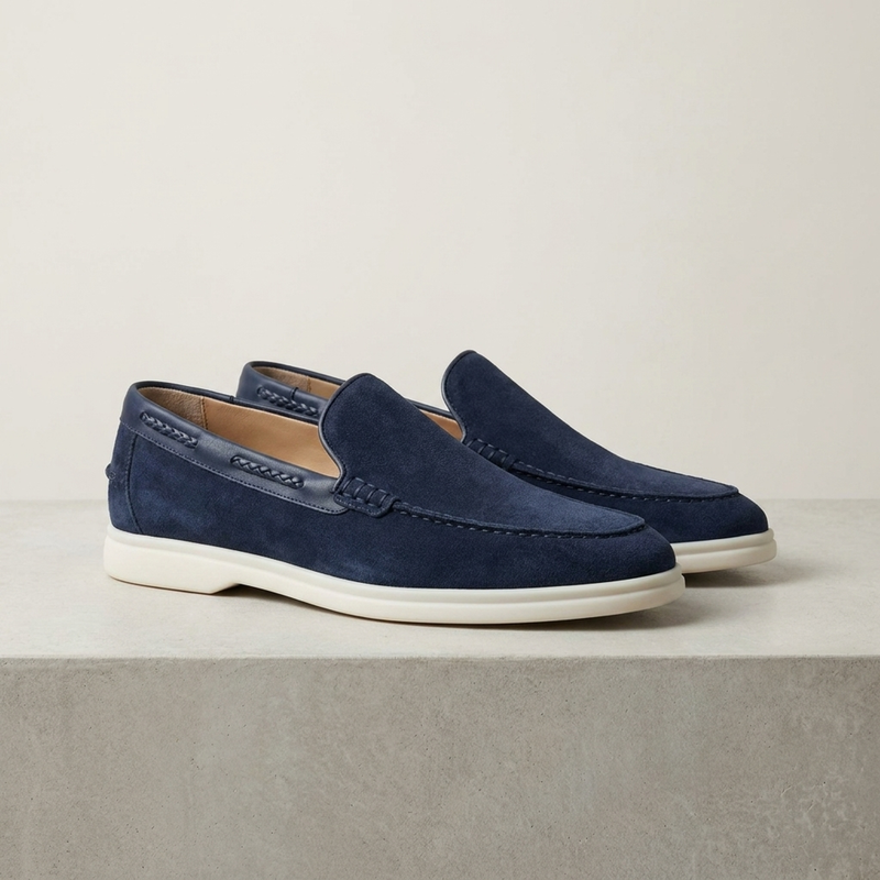 Navy Suede Mildew Loafer with White Yacht Sole