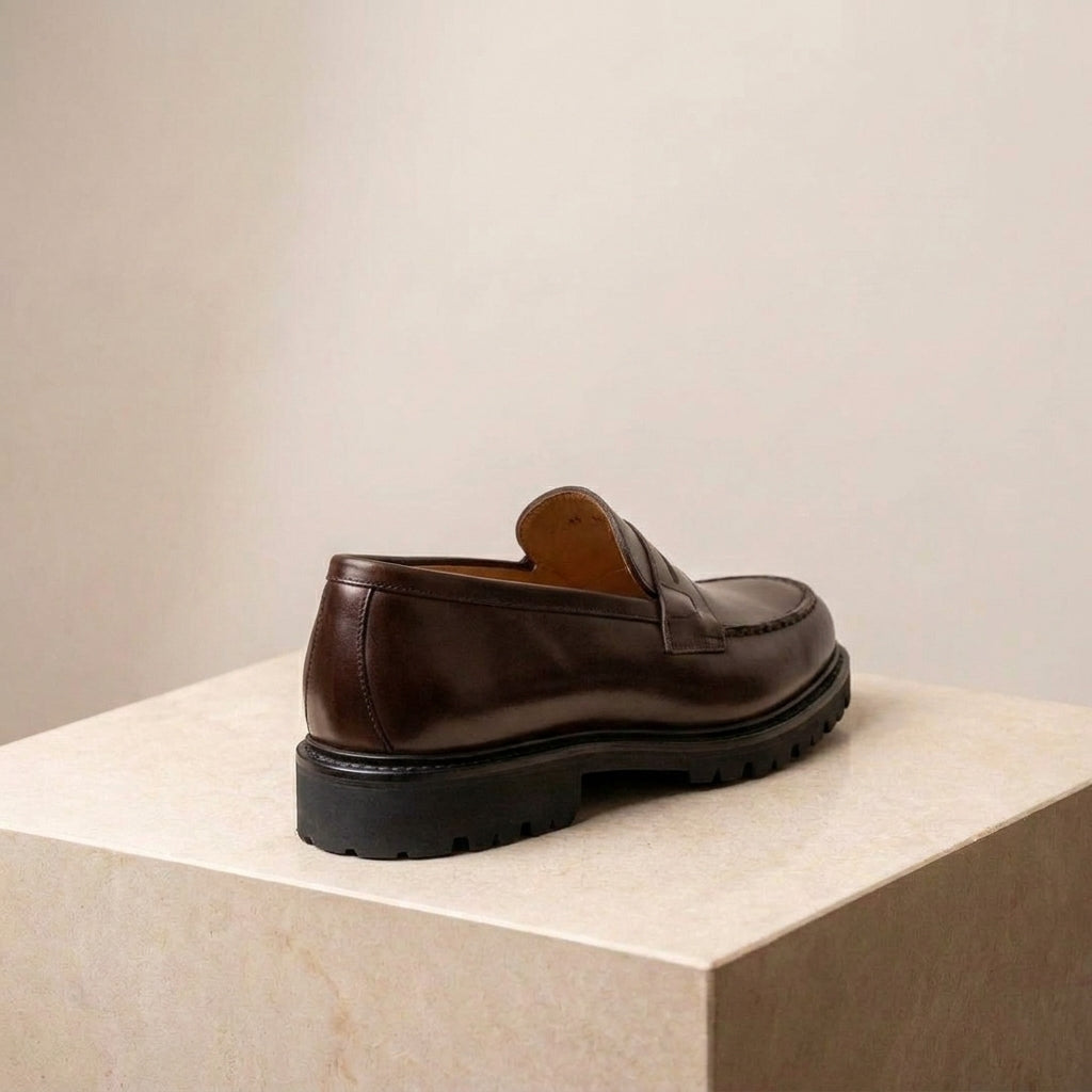 Brown Leather Presanella Chunky Penny Loafer with Pebble Rubber Sole