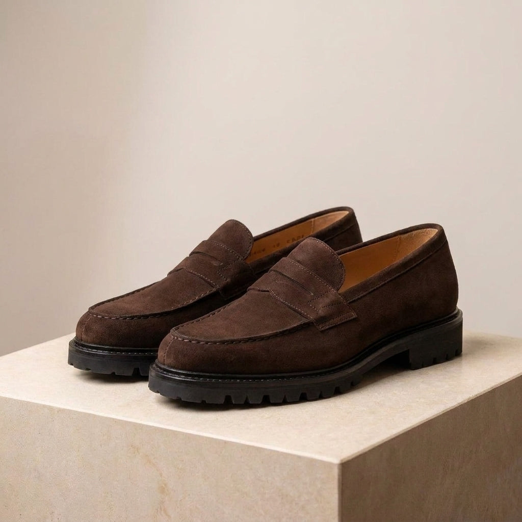 Brown Suede Presanella Chunky Penny Loafer with Pebble Rubber Sole