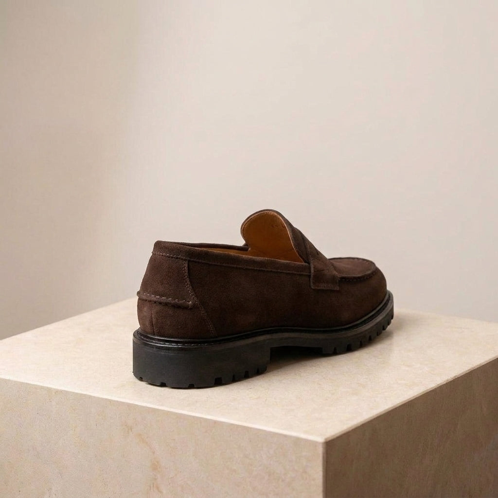 Brown Suede Presanella Chunky Penny Loafer with Pebble Rubber Sole