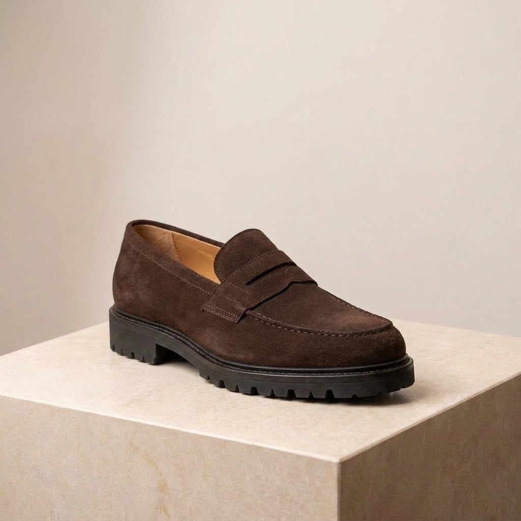 Brown Suede Presanella Chunky Penny Loafer with Pebble Rubber Sole