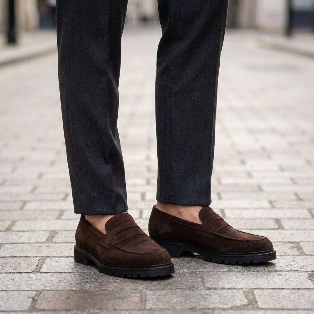 Brown Suede Presanella Chunky Penny Loafer with Pebble Rubber Sole