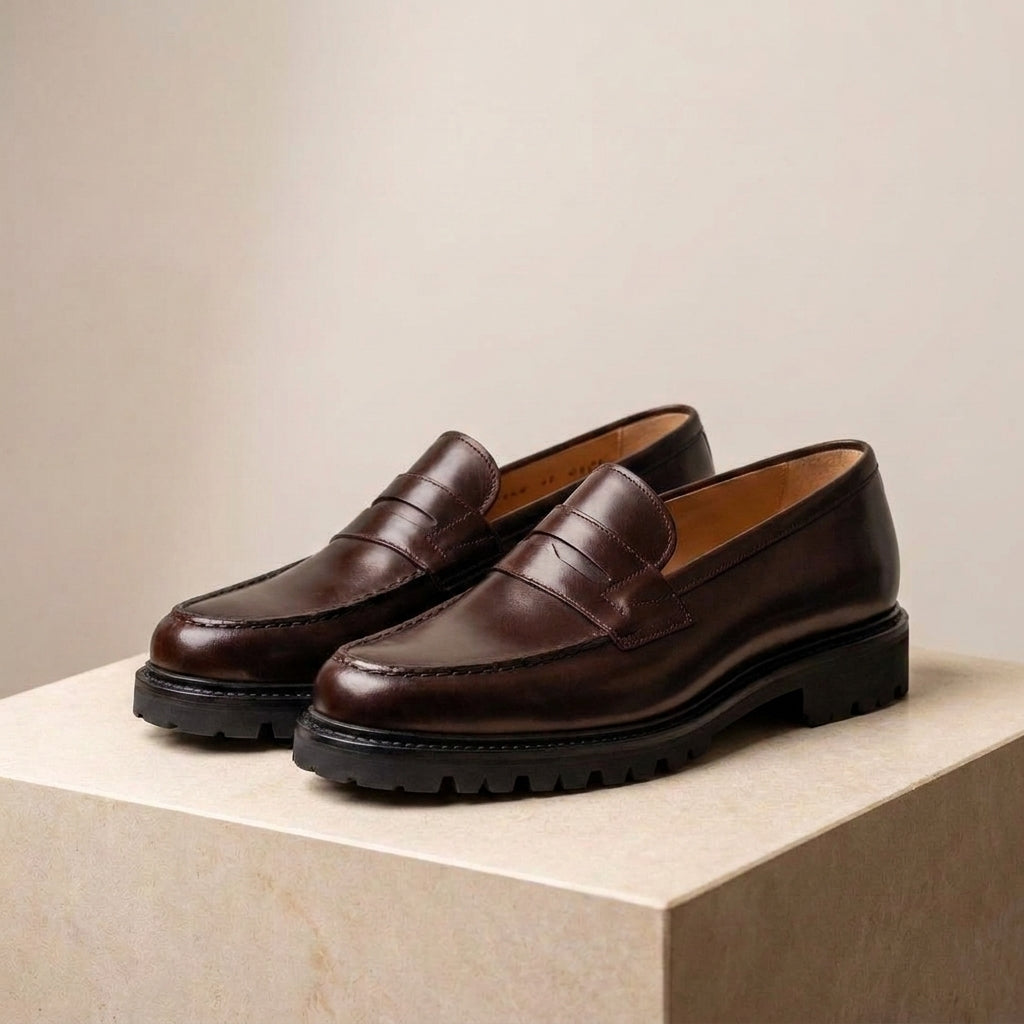 Burgundy Leather Presanella Chunky Penny Loafer with Pebble Rubber Sole