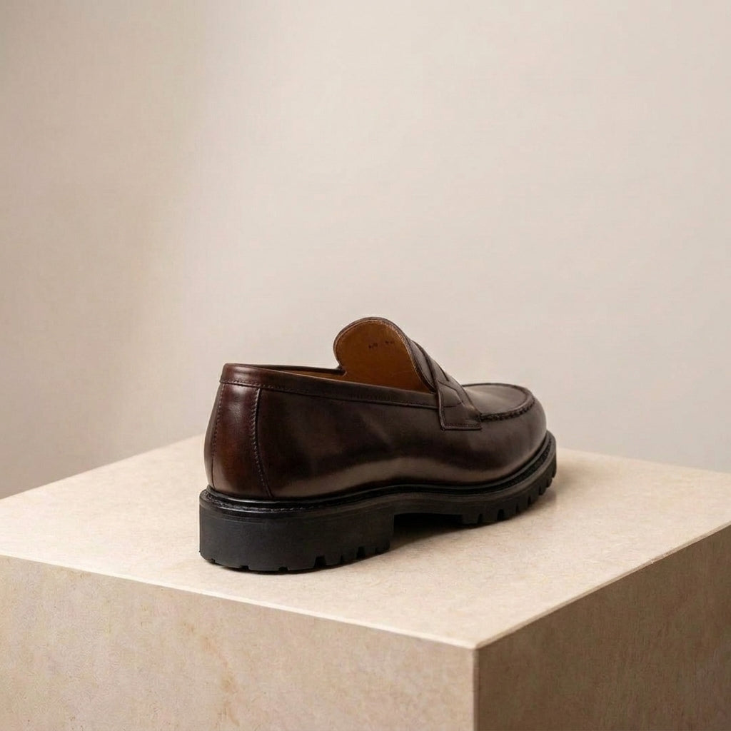 Burgundy Leather Presanella Chunky Penny Loafer with Pebble Rubber Sole