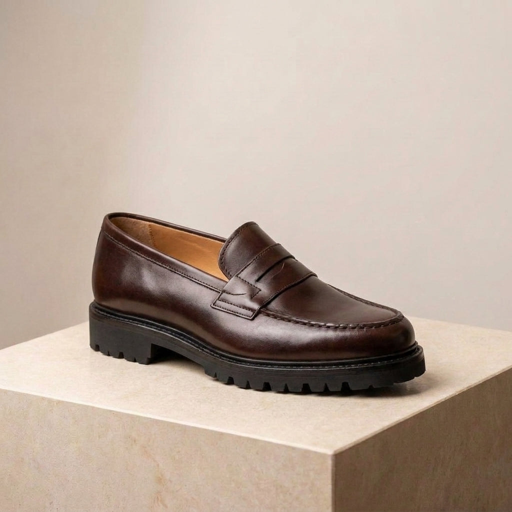 Burgundy Leather Presanella Chunky Penny Loafer with Pebble Rubber Sole