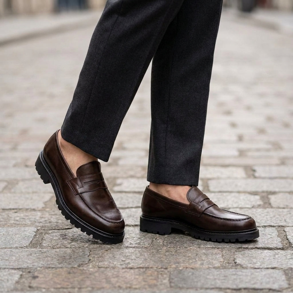 Burgundy Leather Presanella Chunky Penny Loafer with Pebble Rubber Sole
