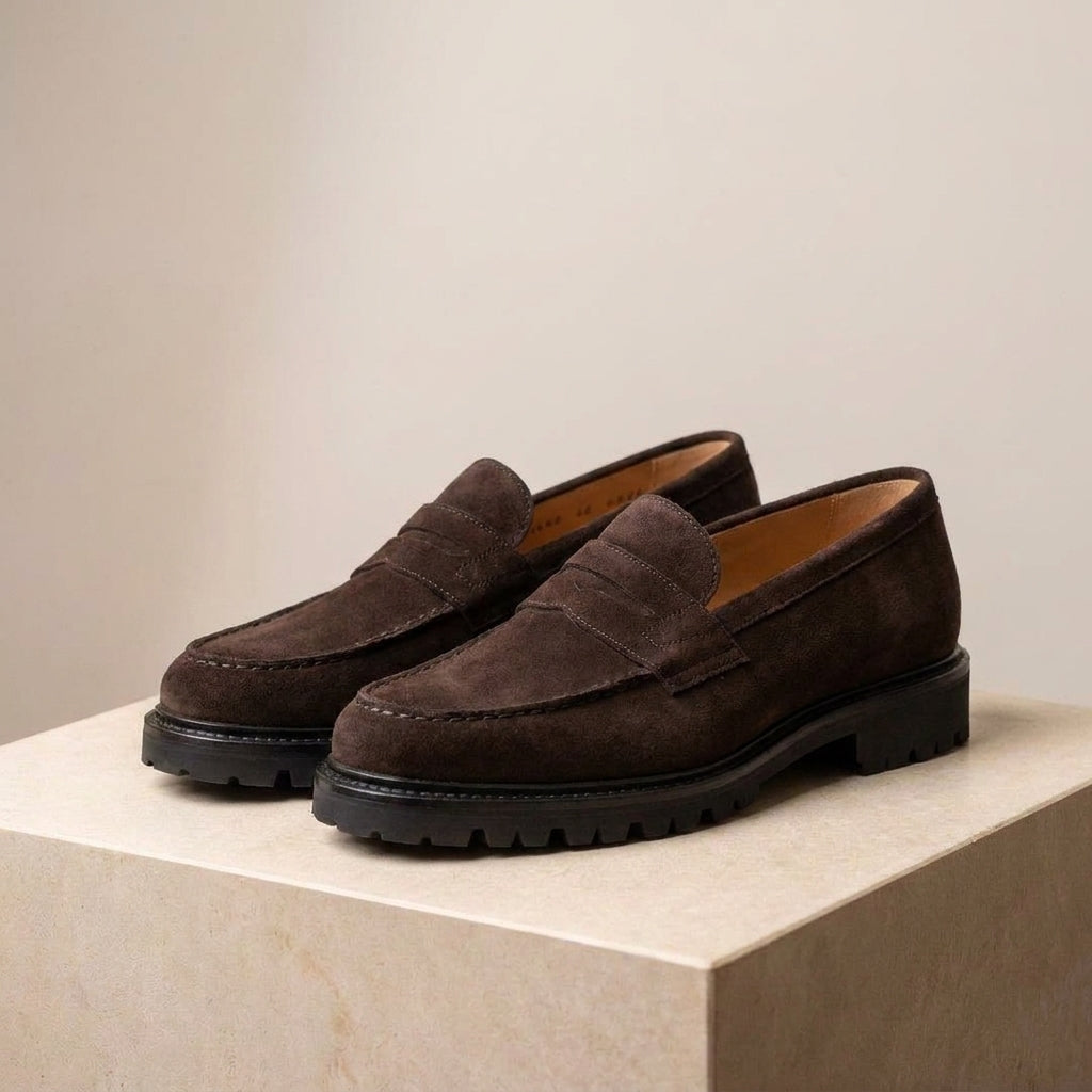 Burgundy Suede Presanella Chunky Penny Loafer with Pebble Rubber Sole