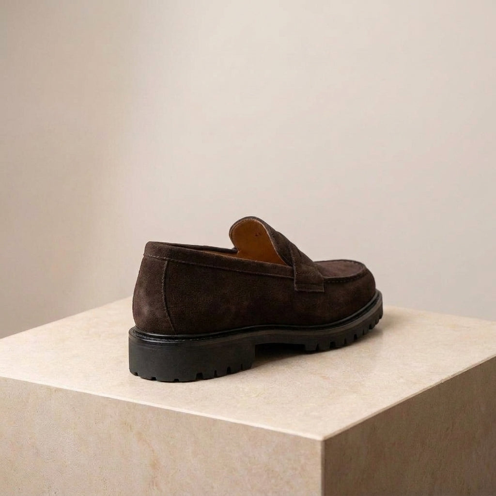 Burgundy Suede Presanella Chunky Penny Loafer with Pebble Rubber Sole
