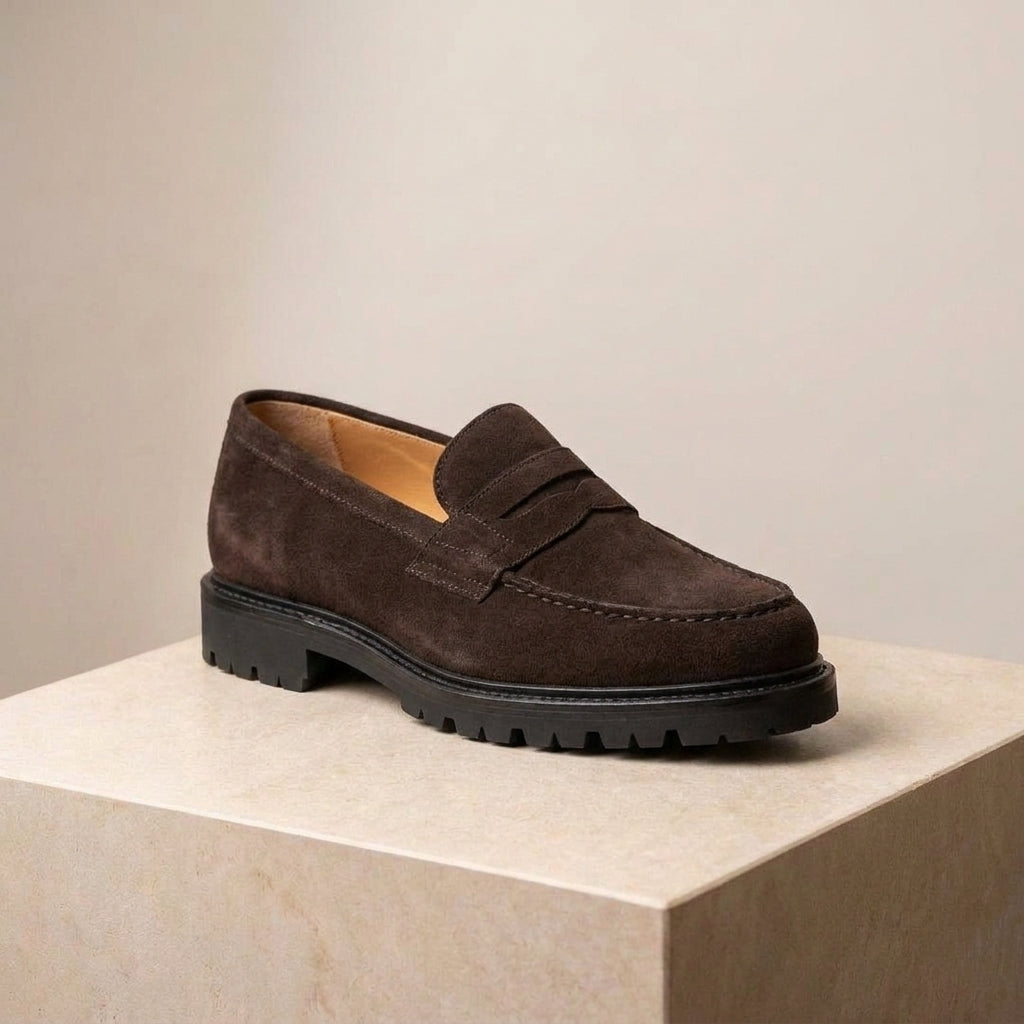 Burgundy Suede Presanella Chunky Penny Loafer with Pebble Rubber Sole