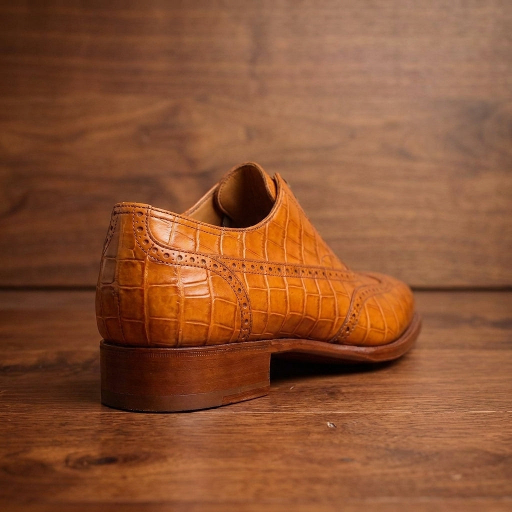 Black Crocodile-Print Leather Sedarain Brogue Oxford with Black Leather Sole