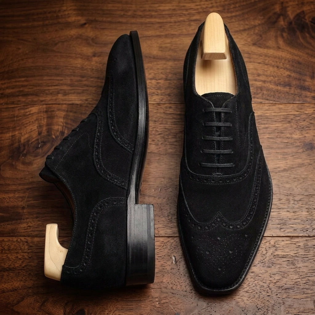 Black Suede Sedarain Brogue Oxford with Black Leather Sole