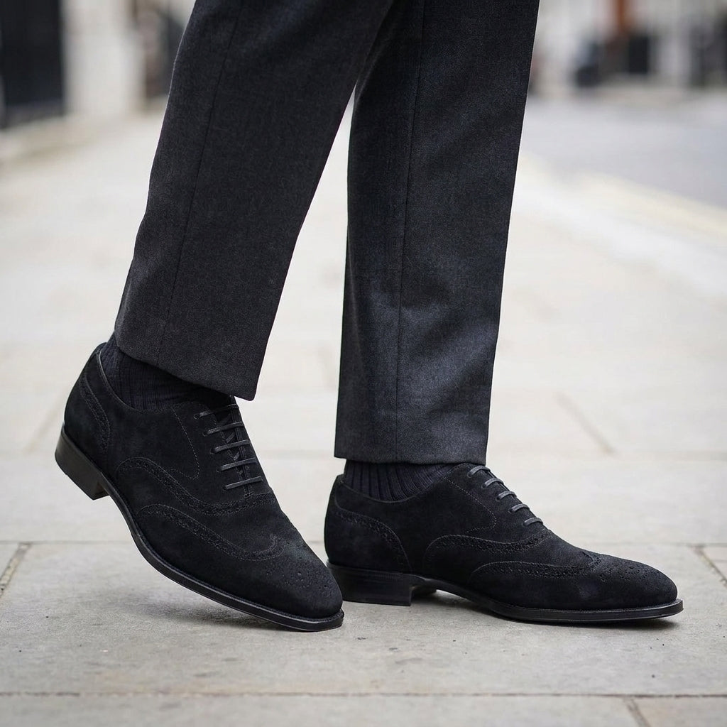 Black Suede Sedarain Brogue Oxford with Black Leather Sole