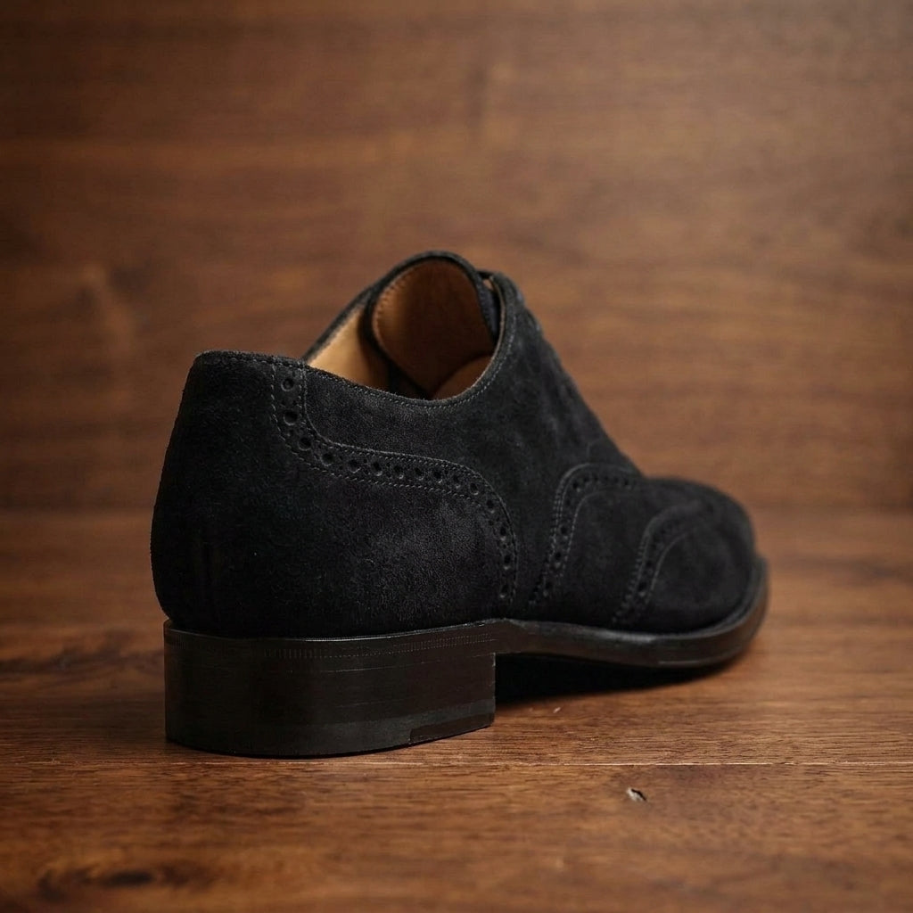 Black Suede Sedarain Brogue Oxford with Black Leather Sole