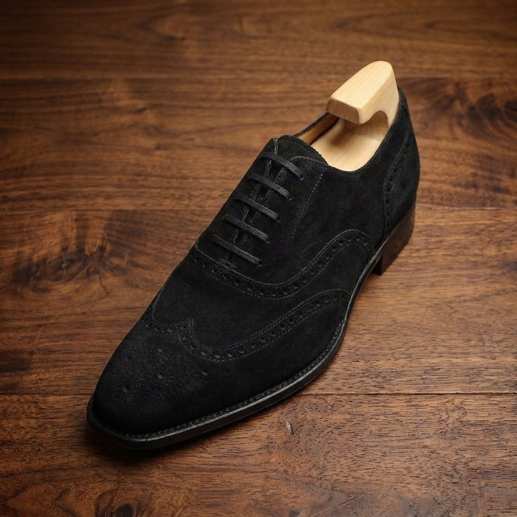 Black Suede Sedarain Brogue Oxford with Black Leather Sole